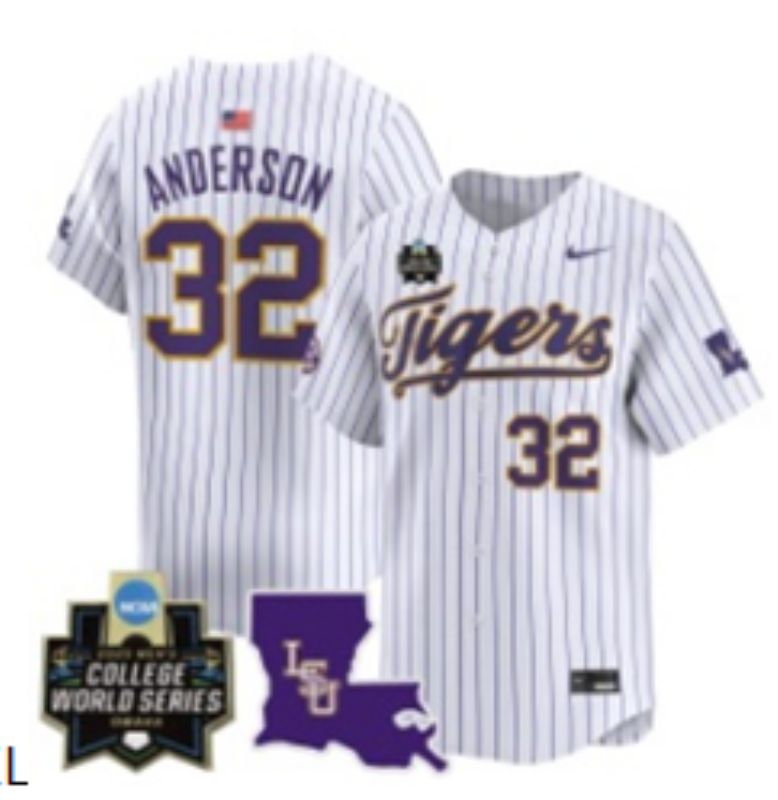 Men 2025 LSU Tigers #32 Anderson White stripe Joint Name Nike NCAA Jersey style 2